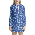 Blue Giraffe Print Hoodie Dress