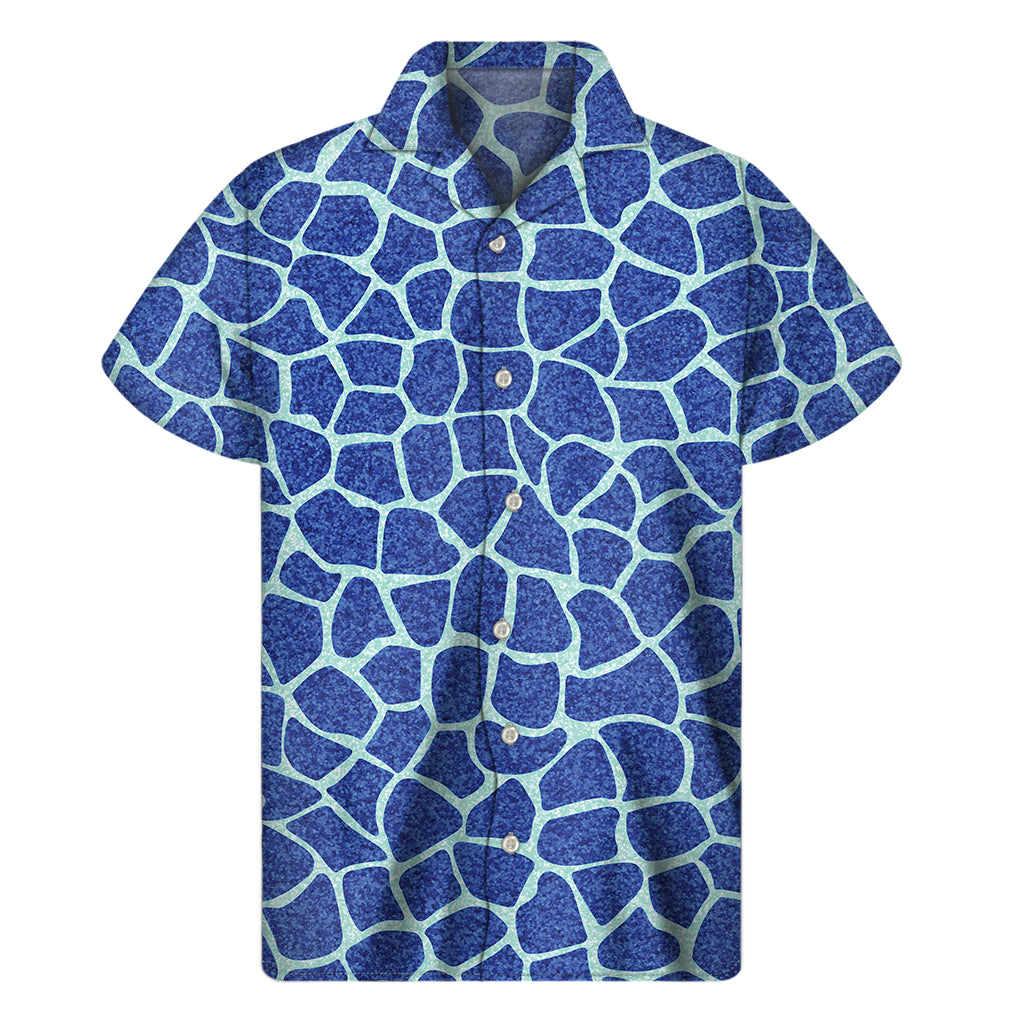 Blue Giraffe Print Men's Short Sleeve Shirt