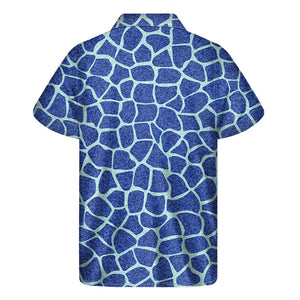 Blue Giraffe Print Men's Short Sleeve Shirt