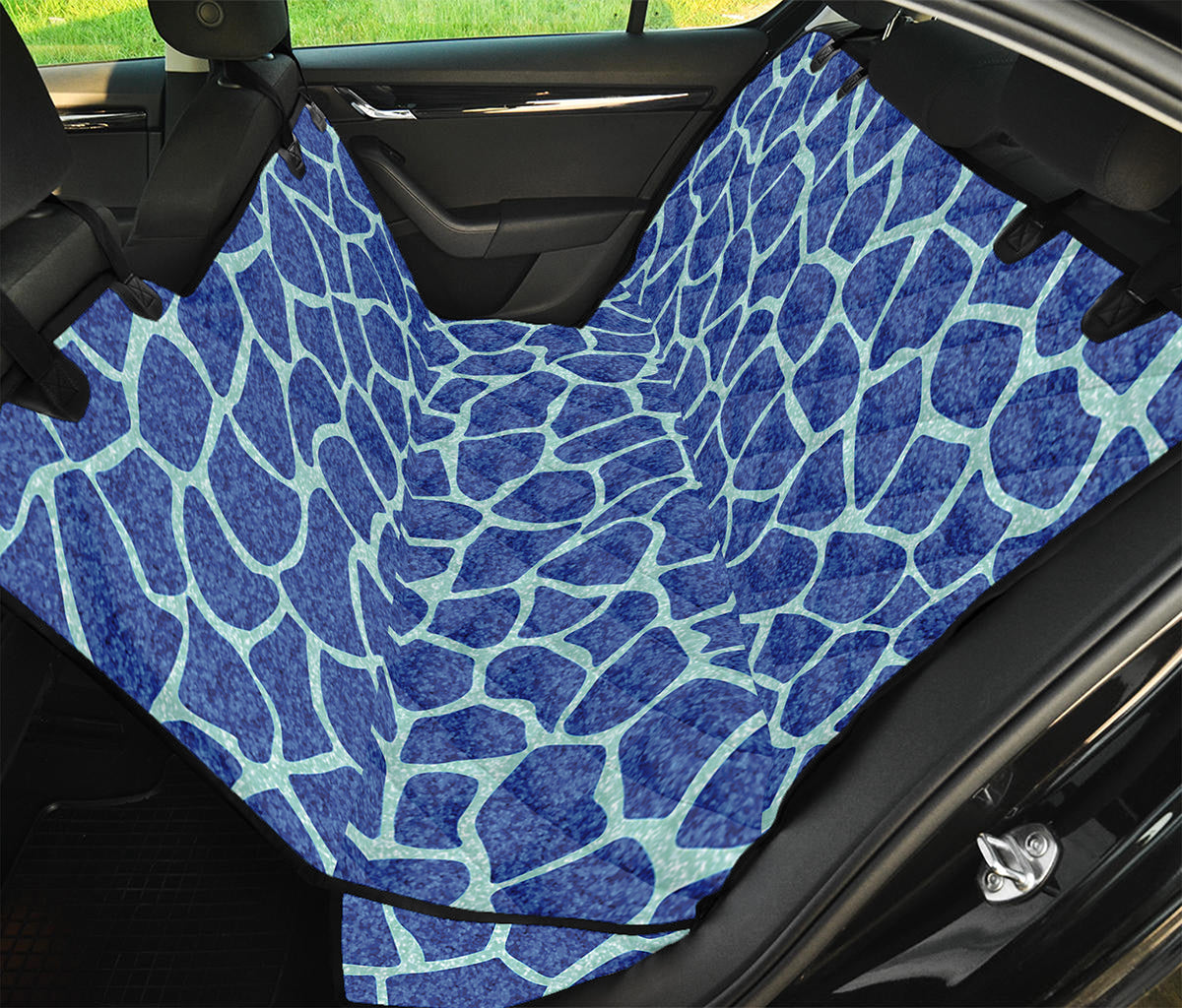 Blue Giraffe Print Pet Car Back Seat Cover