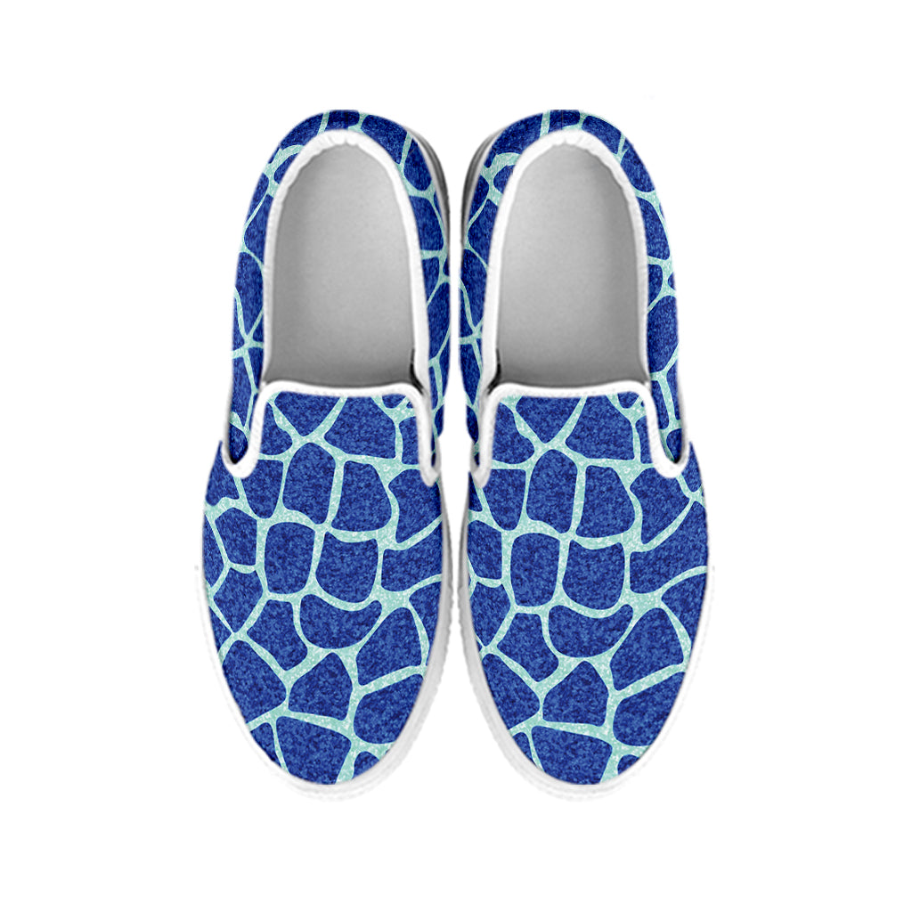 Blue Giraffe Print White Slip On Shoes