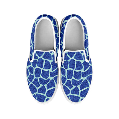 Blue Giraffe Print White Slip On Shoes