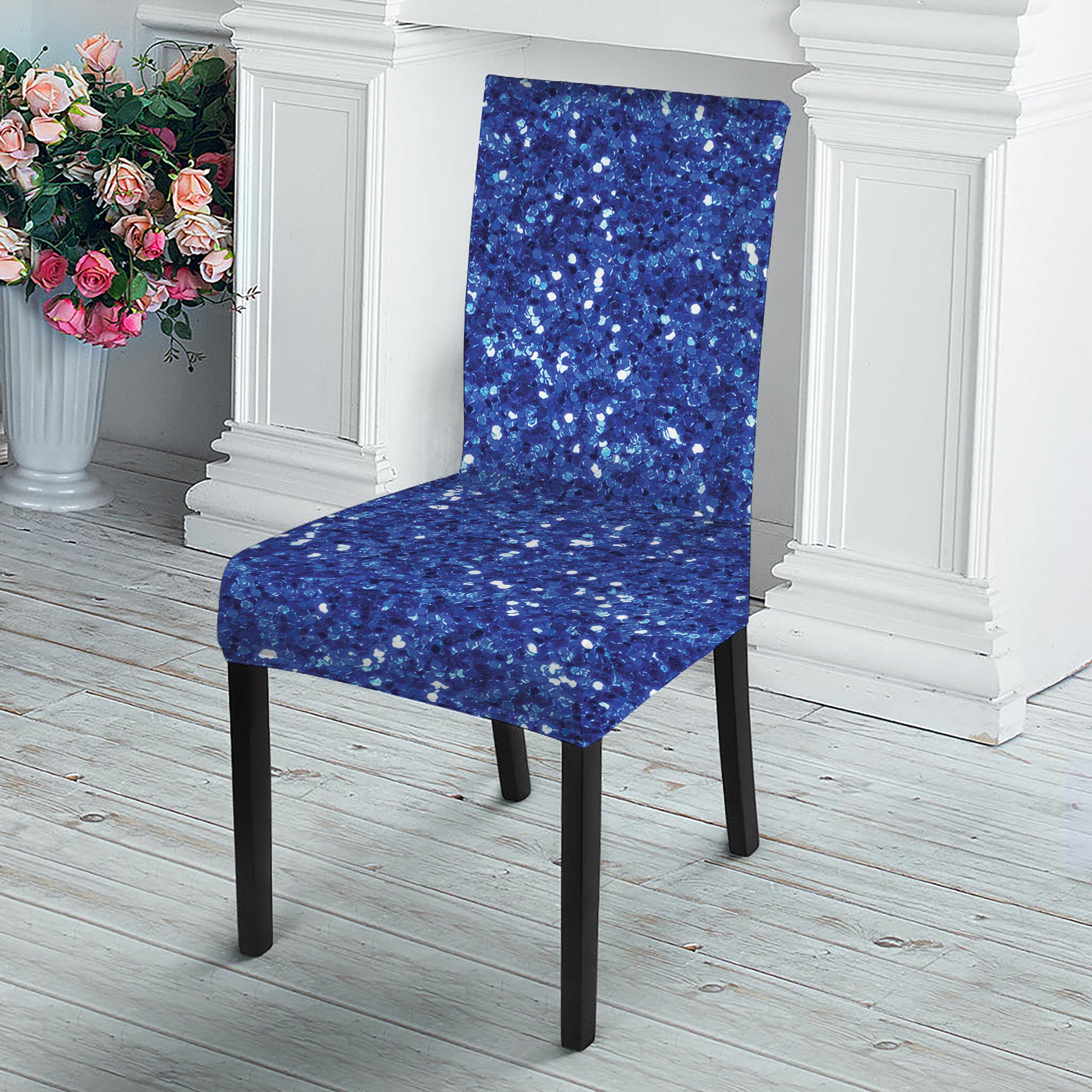 Blue Glitter Artwork Print Dining Chair Slipcover