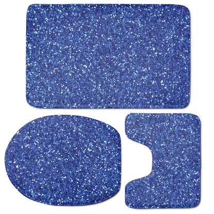 Blue Glitter Artwork Print (NOT Real Glitter) 3 Piece Bath Mat Set