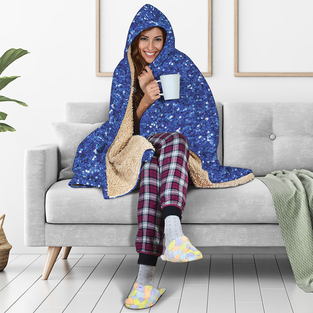Blue Glitter Artwork Print (NOT Real Glitter) Hooded Blanket