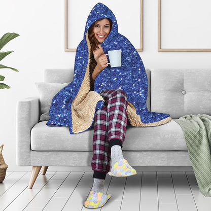 Blue Glitter Artwork Print (NOT Real Glitter) Hooded Blanket