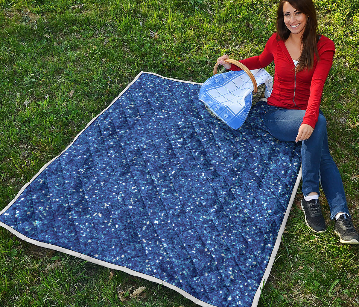 Blue Glitter Artwork Print (NOT Real Glitter) Quilt