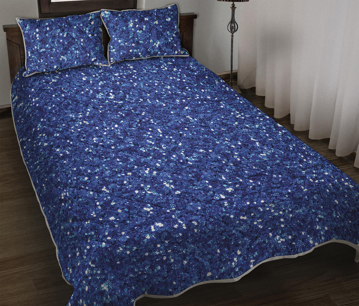Blue Glitter Artwork Print (NOT Real Glitter) Quilt Bed Set
