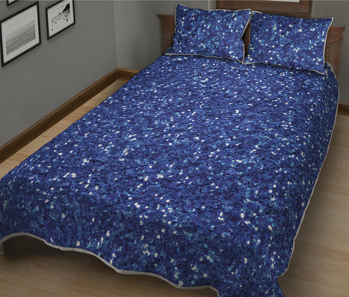 Blue Glitter Artwork Print (NOT Real Glitter) Quilt Bed Set