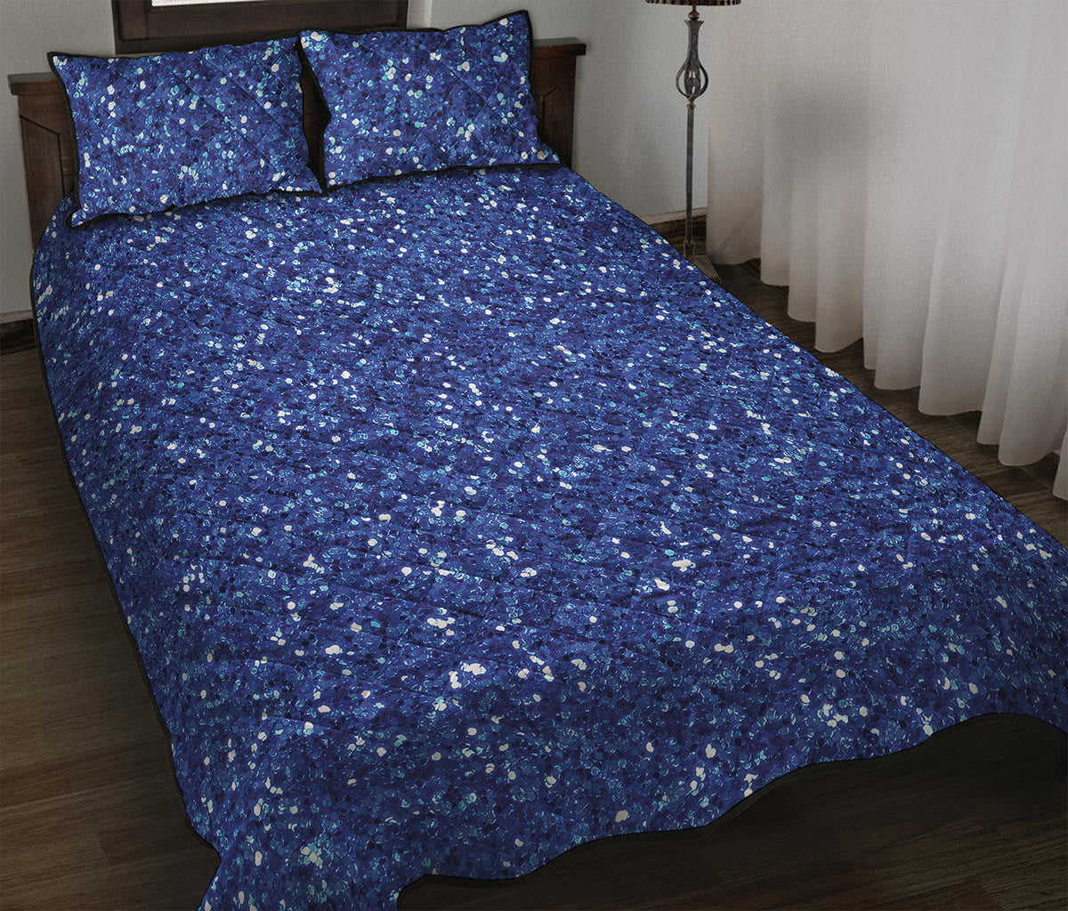 Blue Glitter Artwork Print (NOT Real Glitter) Quilt Bed Set