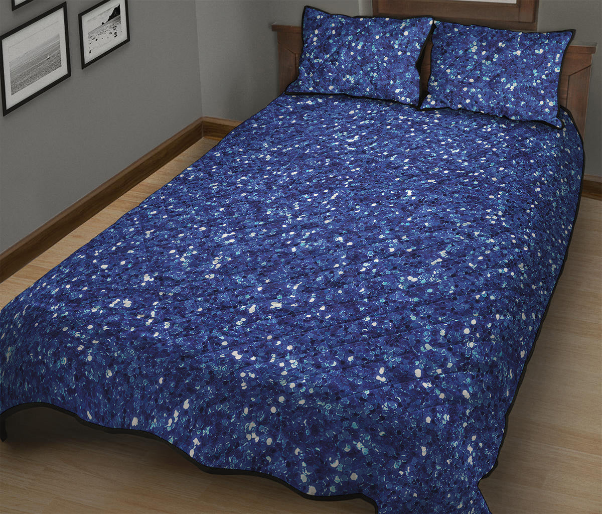 Blue Glitter Artwork Print (NOT Real Glitter) Quilt Bed Set