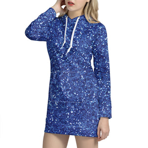 Blue Glitter Texture Print Hoodie Dress