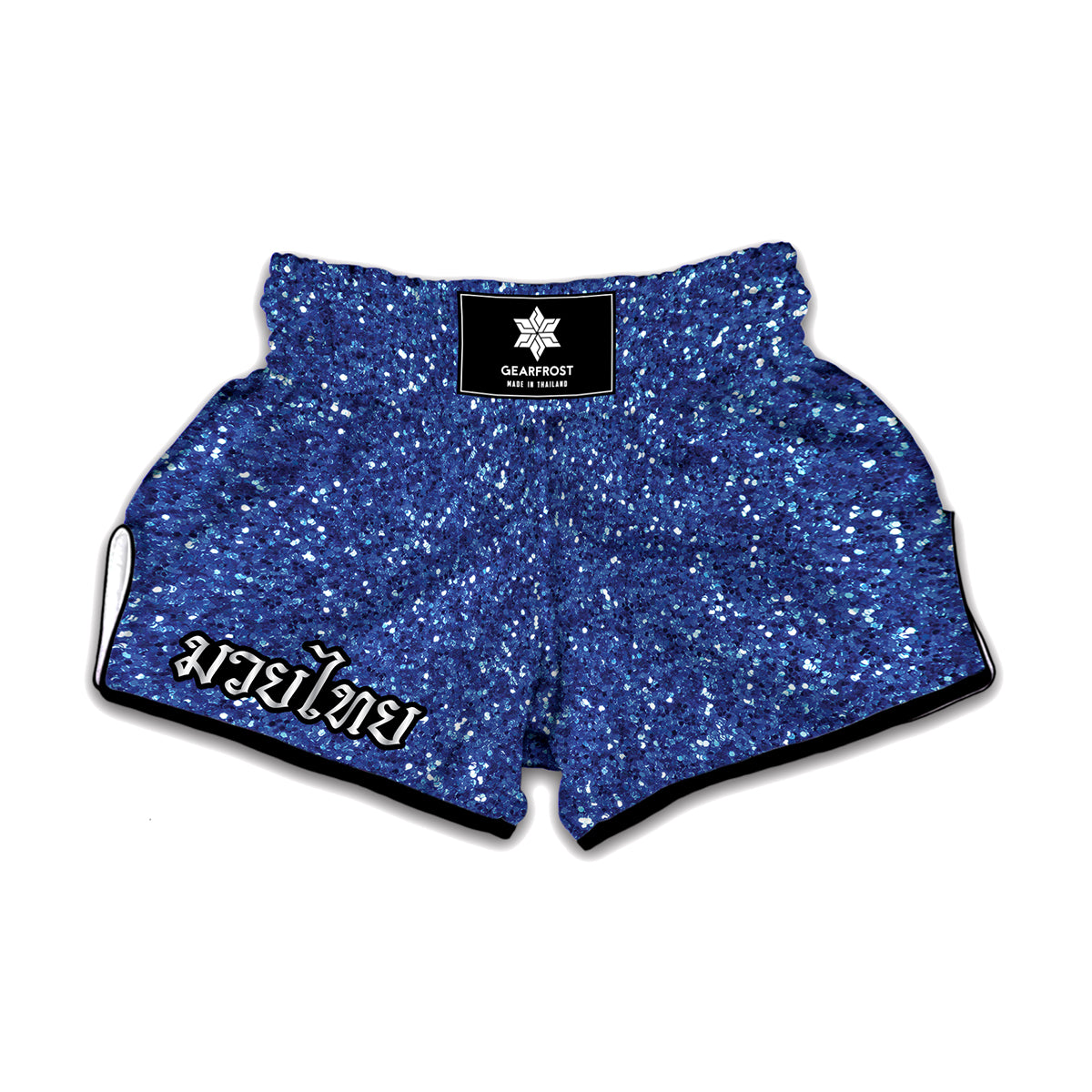 Blue Glitter Texture Print Muay Thai Boxing Shorts