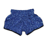 Blue Glitter Texture Print Muay Thai Boxing Shorts