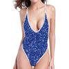 Blue Glitter Texture Print One Piece High Cut Swimsuit