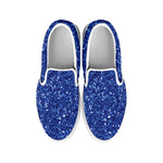 Blue Glitter Texture Print White Slip On Shoes
