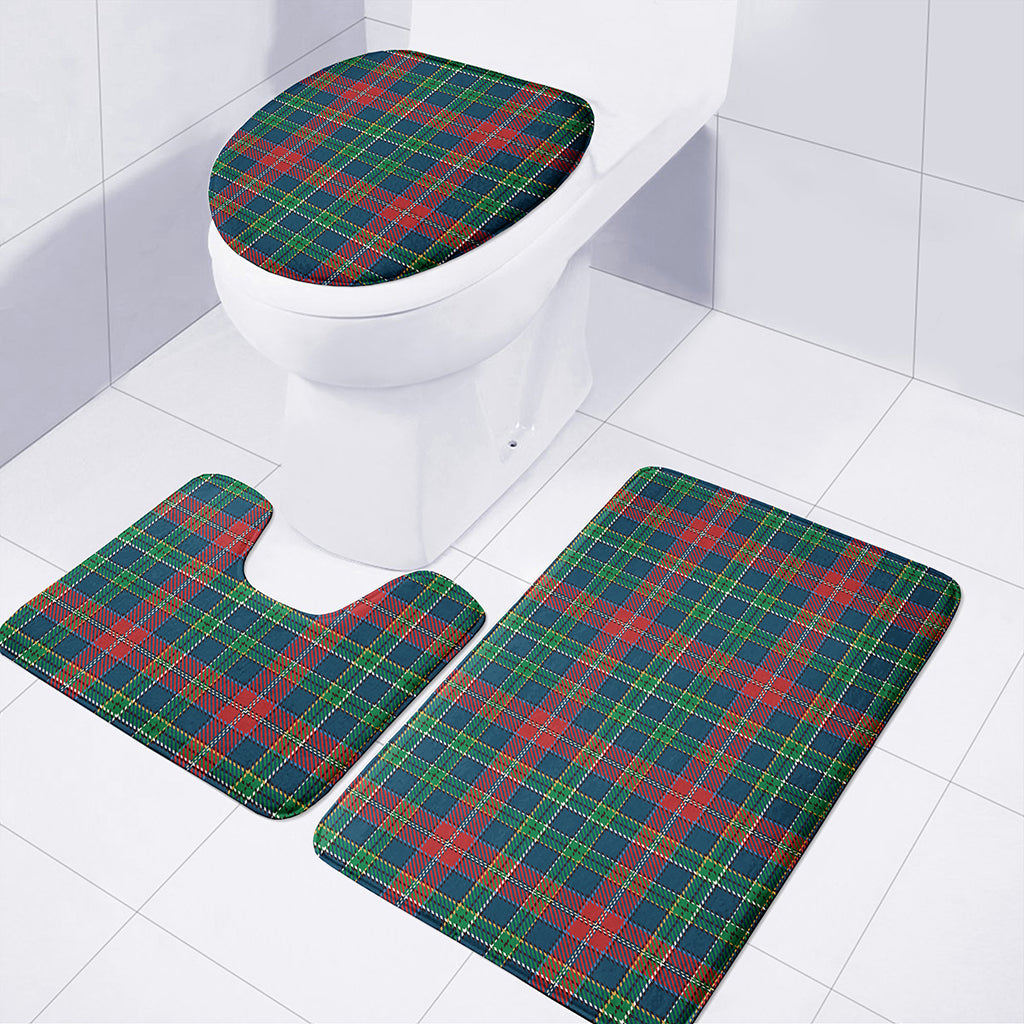 Blue Green And Red Scottish Plaid Print 3 Piece Bath Mat Set