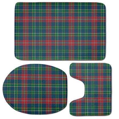 Blue Green And Red Scottish Plaid Print 3 Piece Bath Mat Set