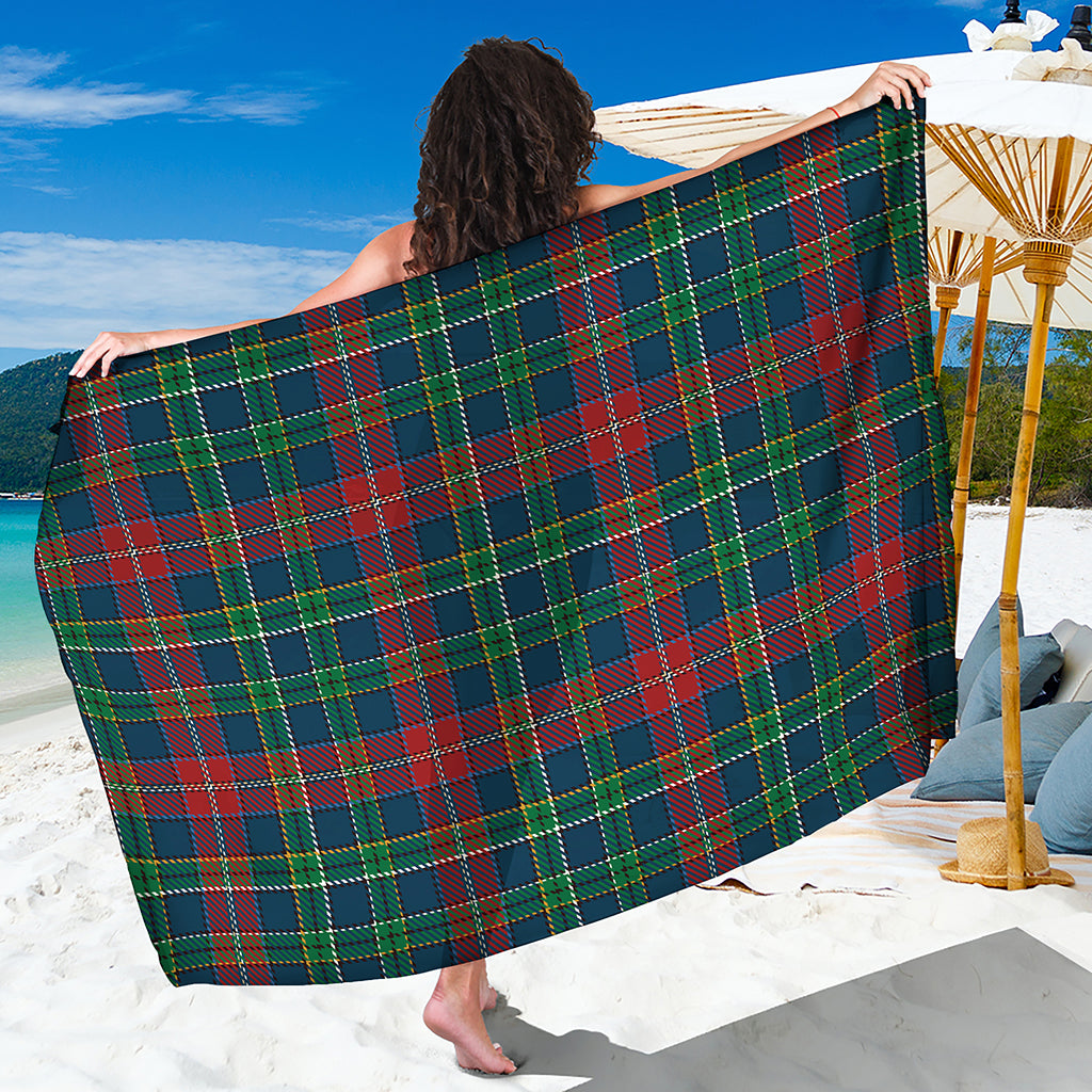 Blue Green And Red Scottish Plaid Print Beach Sarong Wrap