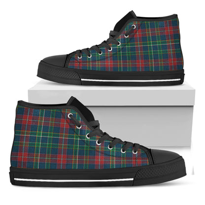 Blue Green And Red Scottish Plaid Print Black High Top Shoes