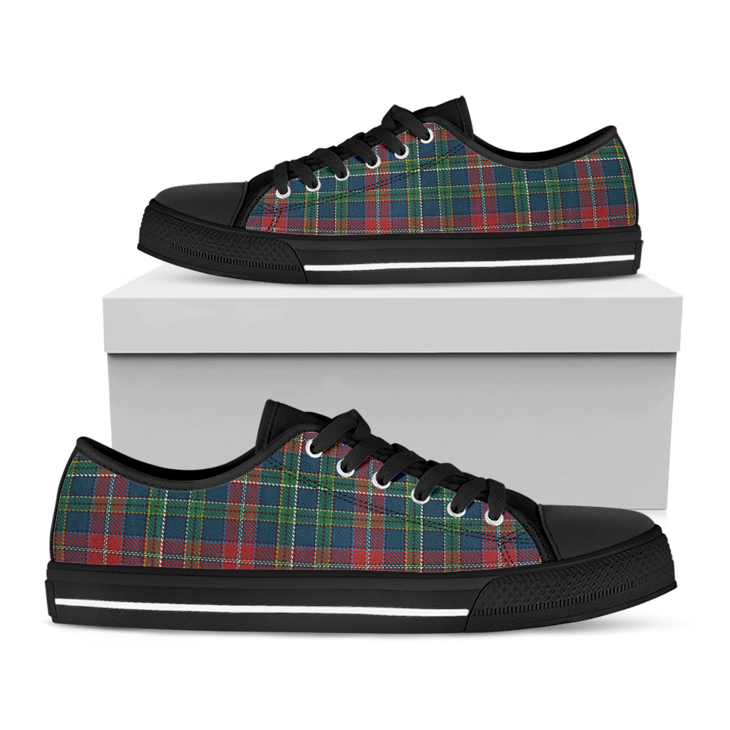 Blue Green And Red Scottish Plaid Print Black Low Top Shoes