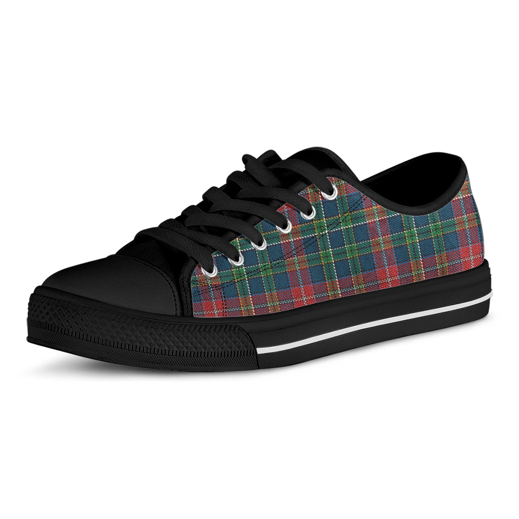 Blue Green And Red Scottish Plaid Print Black Low Top Shoes