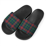 Blue Green And Red Scottish Plaid Print Black Slide Sandals