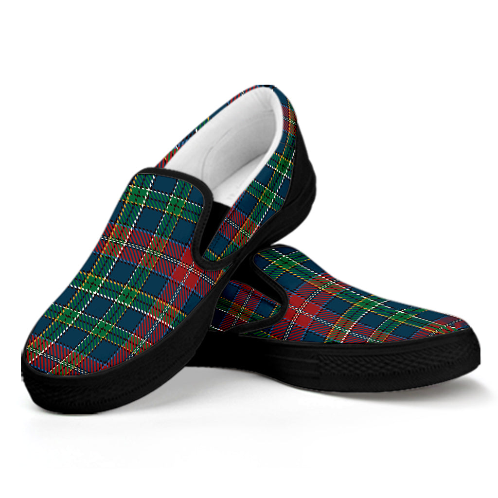 Blue Green And Red Scottish Plaid Print Black Slip On Shoes