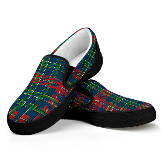 Blue Green And Red Scottish Plaid Print Black Slip On Shoes