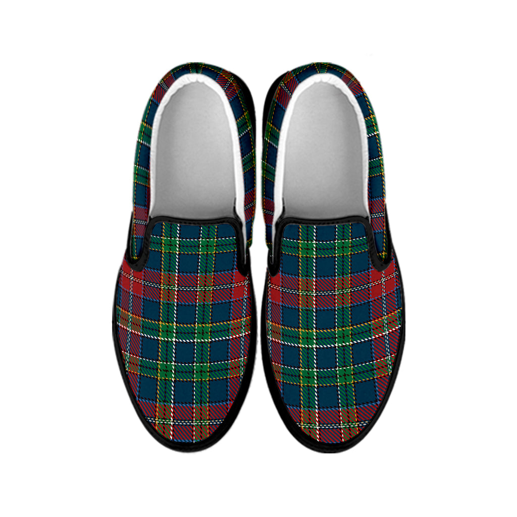 Blue Green And Red Scottish Plaid Print Black Slip On Shoes