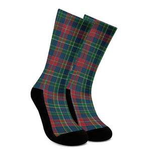 Blue Green And Red Scottish Plaid Print Crew Socks