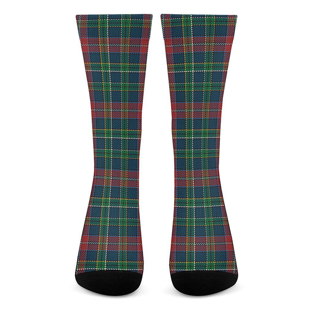 Blue Green And Red Scottish Plaid Print Crew Socks