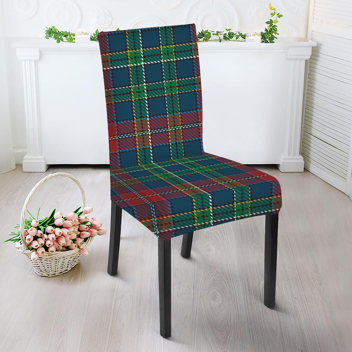 Blue Green And Red Scottish Plaid Print Dining Chair Slipcover