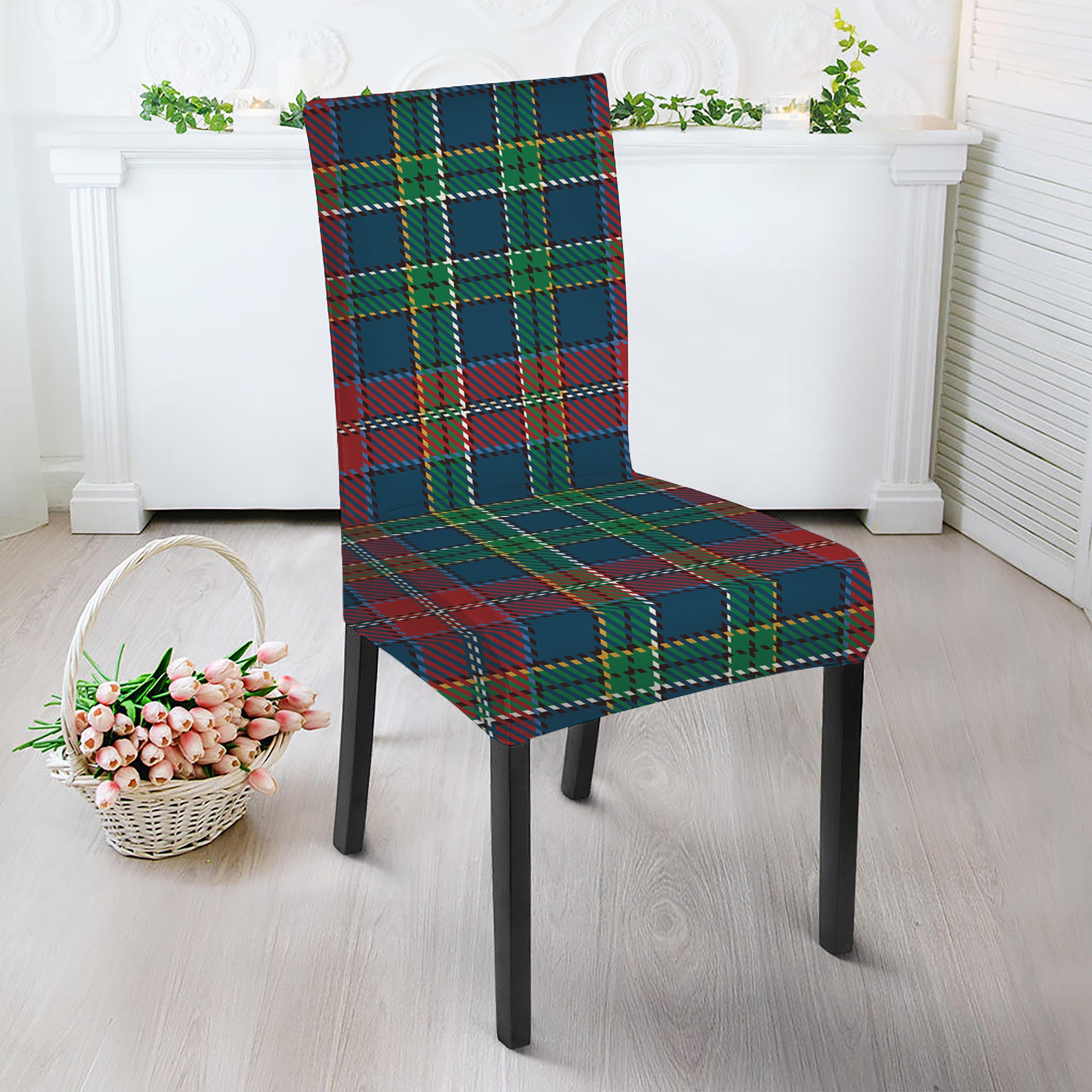 Blue Green And Red Scottish Plaid Print Dining Chair Slipcover