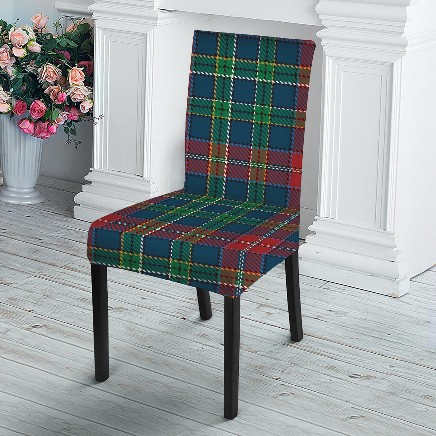 Blue Green And Red Scottish Plaid Print Dining Chair Slipcover