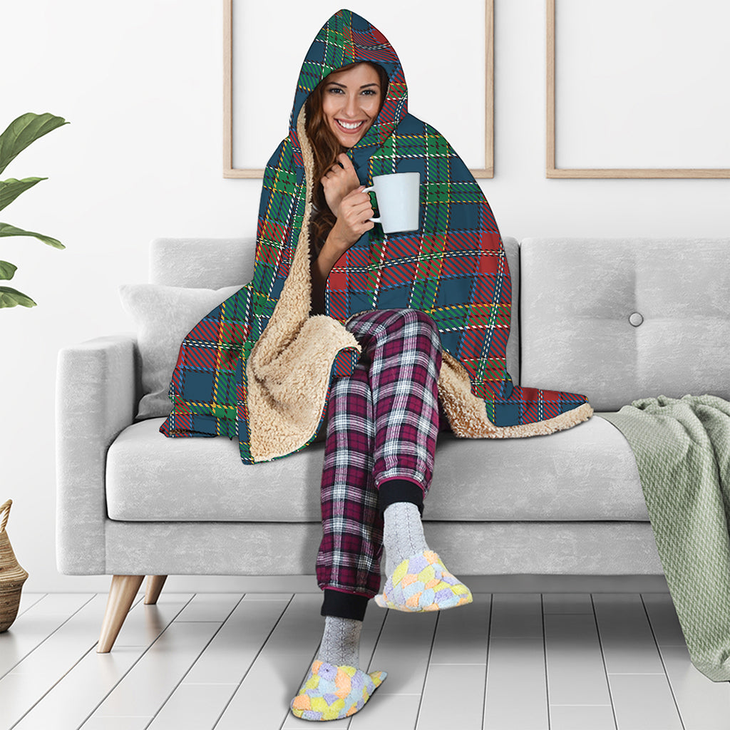 Blue Green And Red Scottish Plaid Print Hooded Blanket