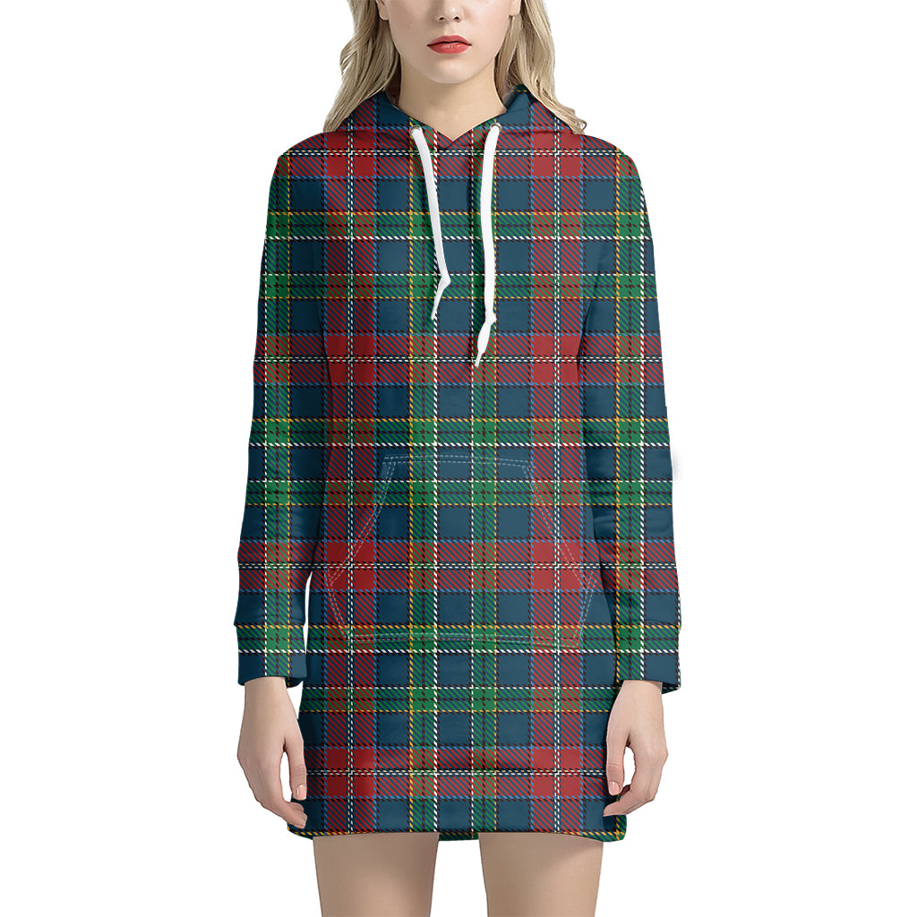 Blue Green And Red Scottish Plaid Print Hoodie Dress