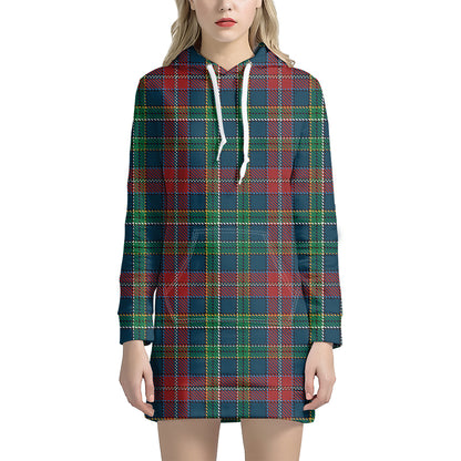 Blue Green And Red Scottish Plaid Print Hoodie Dress