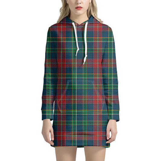 Blue Green And Red Scottish Plaid Print Hoodie Dress