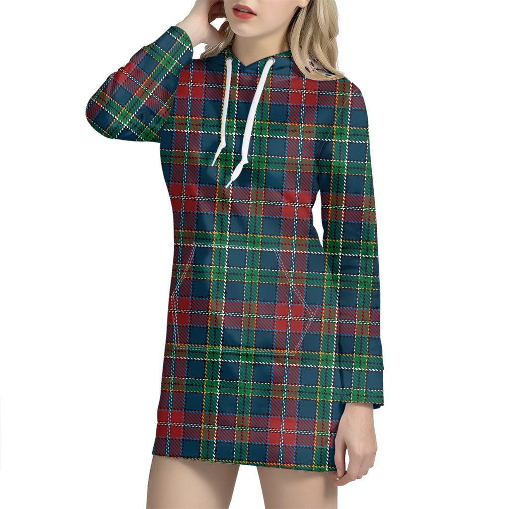 Blue Green And Red Scottish Plaid Print Hoodie Dress