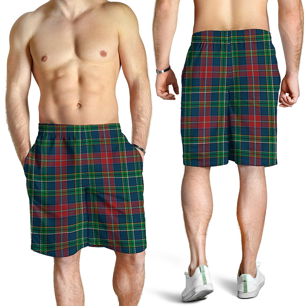 Blue Green And Red Scottish Plaid Print Men's Shorts