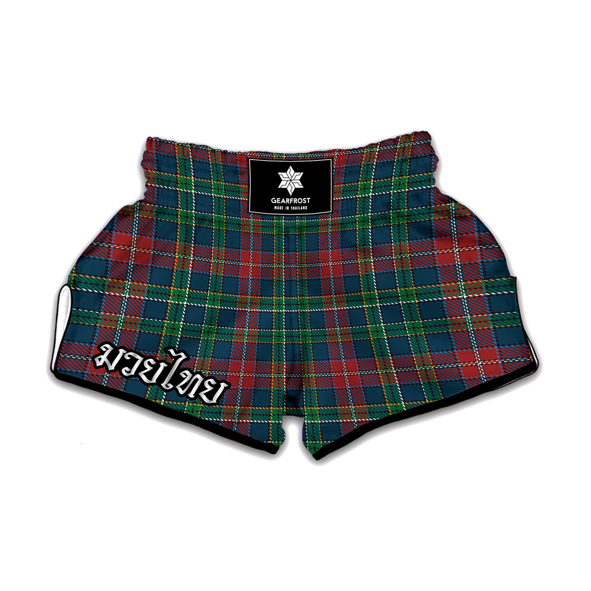 Blue Green And Red Scottish Plaid Print Muay Thai Boxing Shorts