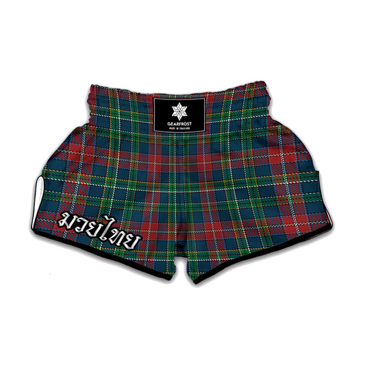 Blue Green And Red Scottish Plaid Print Muay Thai Boxing Shorts