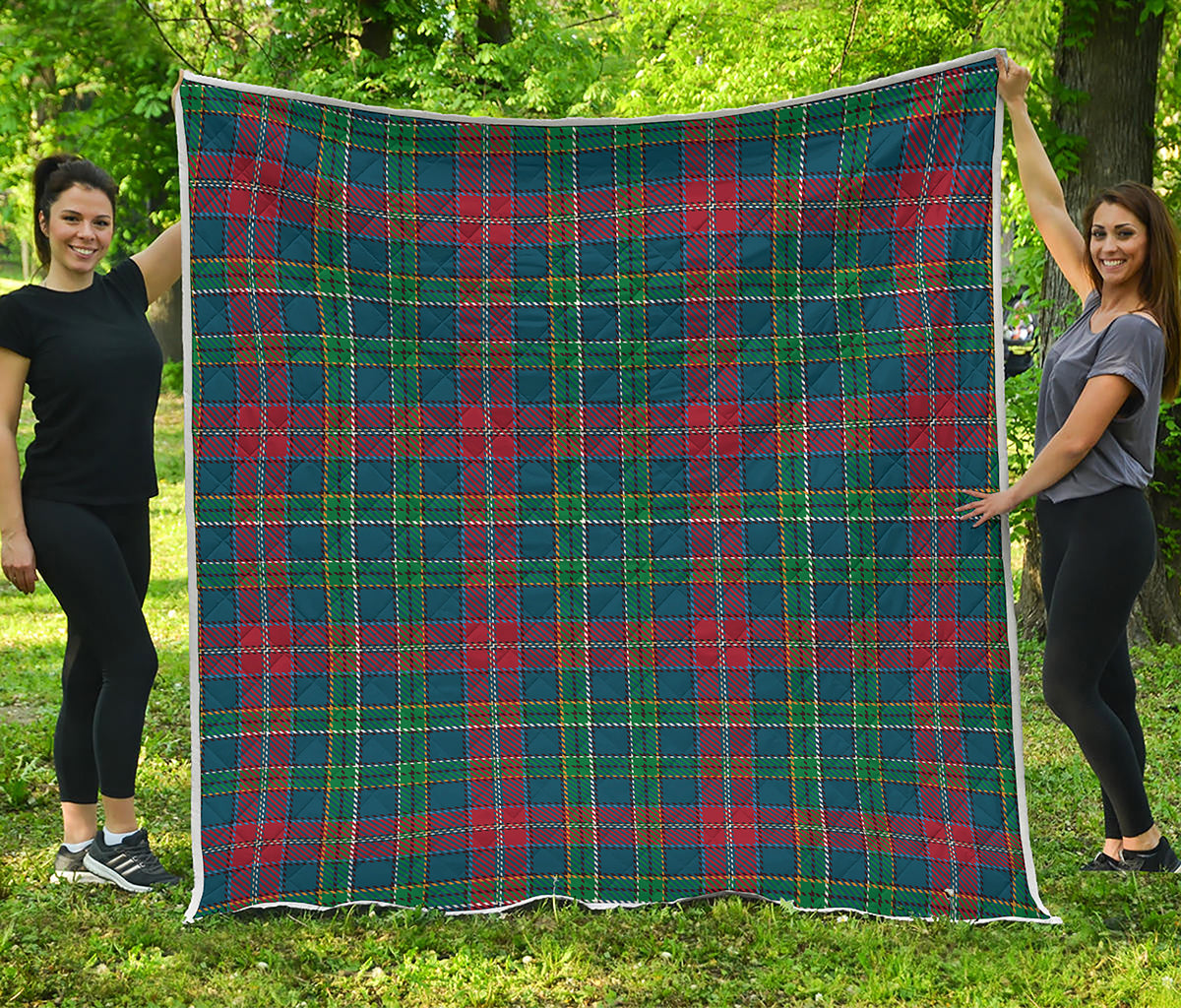 Blue Green And Red Scottish Plaid Print Quilt