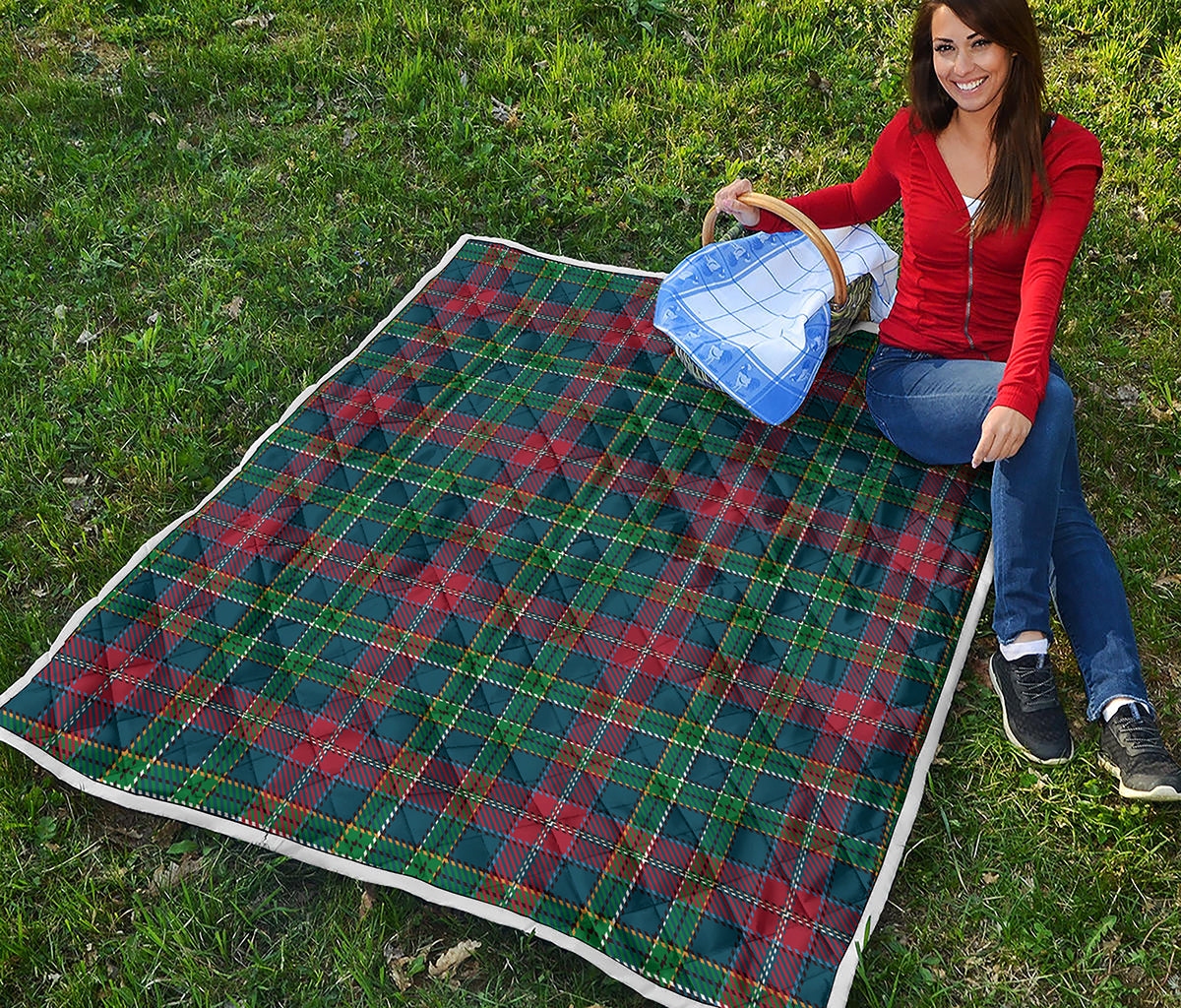 Blue Green And Red Scottish Plaid Print Quilt