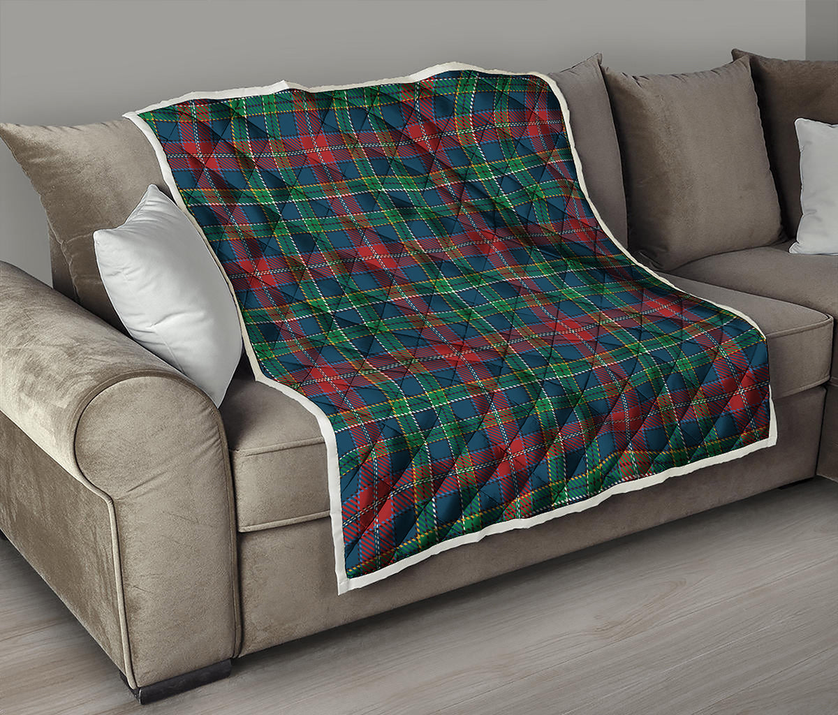 Blue Green And Red Scottish Plaid Print Quilt