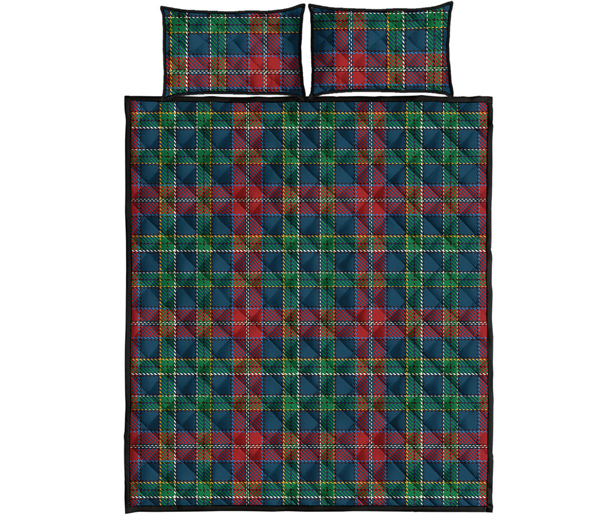 Blue Green And Red Scottish Plaid Print Quilt Bed Set