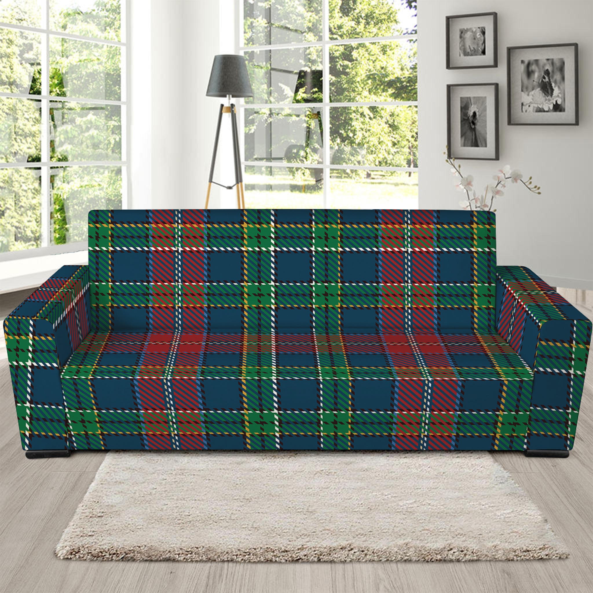 Blue Green And Red Scottish Plaid Print Sofa Slipcover