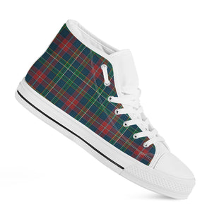 Blue Green And Red Scottish Plaid Print White High Top Shoes