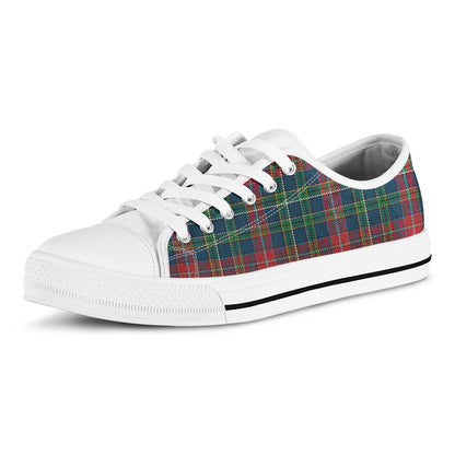 Blue Green And Red Scottish Plaid Print White Low Top Shoes